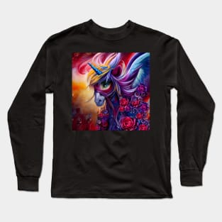 Wonderful colorful unicorn with flowers Long Sleeve T-Shirt